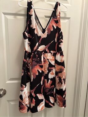 Forever 21 Plus 1X Floral Fit & Flare Dress Black Peach